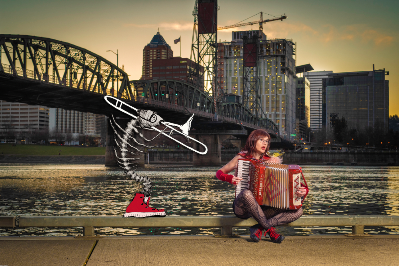 Jet Black Pearl, an accordion, a trombone, and a river.